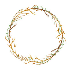 Happy Easter wreath with watercolor spring floral in pastel colors.