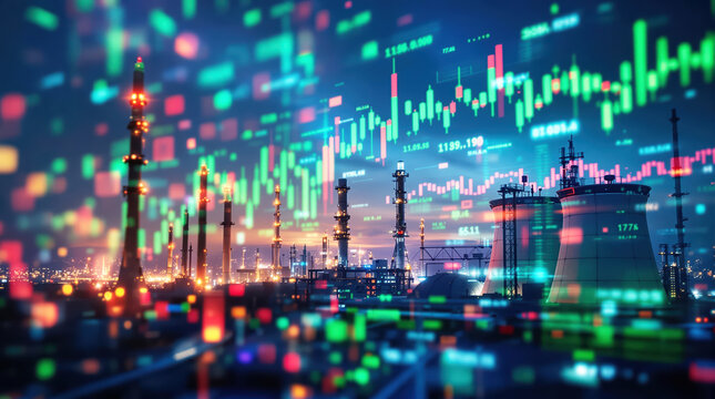 Futuristic Industrial Skyline Showcasing Digital Transformation of Energy Infrastructure Amid Financial Volatility
