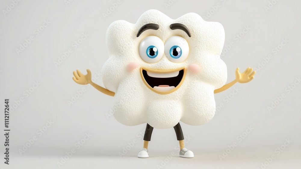 Poster cute and cheerful animated cloud character with friendly expressions and playful design