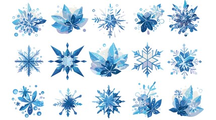 Fototapeta premium Icon set of various snowflake designs in winter theme.