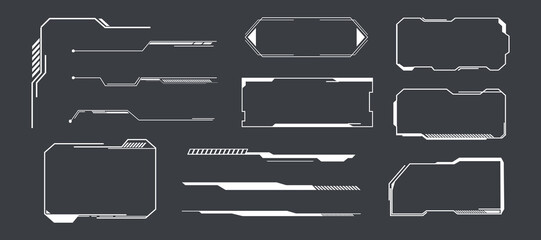 Futuristic HUD frames, borders text box game menu ui panel. Line tech line bar. Screen elements Sci Fi for Gaming UX UI © Alyona