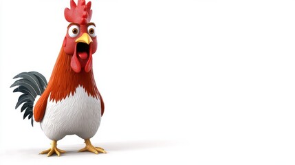 Cheerful Cartoon Rooster with Vibrant Feathers and Expressive Pose