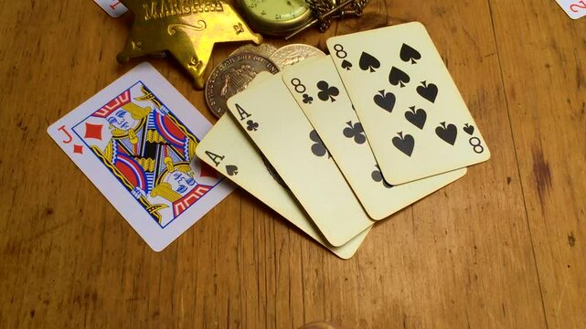 Dead man's hand . Aces and two Eights, named after Wild Bill Hickok who was killed with it in 1876
