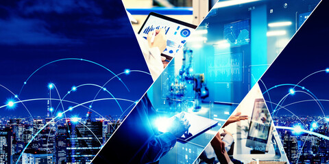 technology, network, industry, business, factory, dx, digital, future, innovation, collage,...