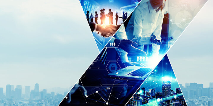 business, technology, dx, digital transformation, digital, engineer, system, collage, banner, advertising, human resources, management, marketing, network, strategy, consulting, society, company, city