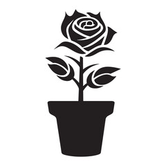 rose flower pot icon silhouette vector illustration 