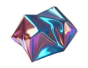 3D chrome element in Y2K style, isolated background, liquid holographic metal. A piece of shiny ball, lump of crumpled paper with torn jagged edges, metallic surface.