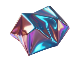 3D chrome element in Y2K style, isolated background, liquid holographic metal. A piece of shiny ball, lump of crumpled paper with torn jagged edges, metallic surface.