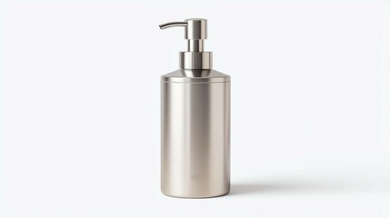 A sleek silver pump bottle designed for dispensing liquid products, perfect for hand soap or lotion, adding a modern touch to any bathroom or kitchen.