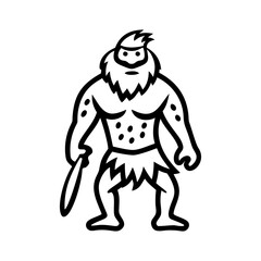 Caveman with a club doodle vector illustration