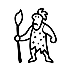 Caveman with a spear doodle vector illustration