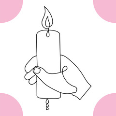 Continuous one line candle art drawing and  one line vector illustration of candle light in the dark