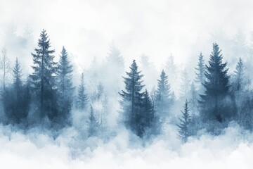 Fototapeta premium Minimal illustration of foggy forest. Minimal style wallpaper. Surreal landscape and beautiful color tone. 