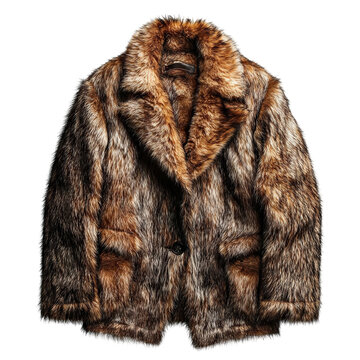Elegant winter fur coat with detailed texture, isolated on transparent cutout background