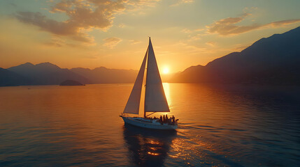 Sunset Sailboat Landscape Illustration
