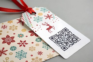 Holiday Gift Tag with QR Code. Generative AI