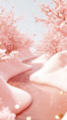 Fototapeta premium Caramel river through pastel cotton candy hills