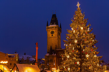 Fototapeta premium Old Town Square at Christmas time, Prague, Czech Republic