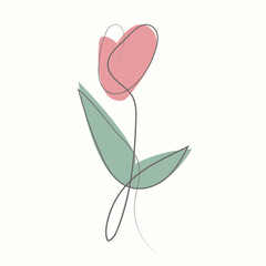 visiting card artwork, line art, Tulip flower one line drawing art