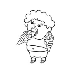 Child licking two ice cream cones happily illustration.