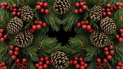 Fototapeta premium Handmade Christmas Wreaths with Pine Cones and Red Berries for Rustic Holiday Charm