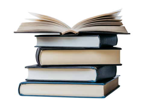 Stack of books isolated on transparent background. Generative AI