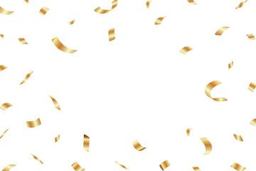Realistic Party Gold Confetti Falling on White Background for birthday, anniversary designs. Shiny metal decorative confetti falling