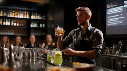 Expert Bartender Demonstrating Cocktail Preparation