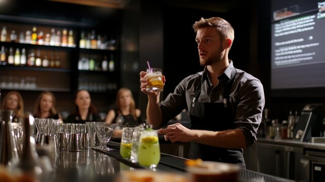 Expert Bartender Demonstrating Cocktail Preparation