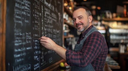 Restaurant Staff Updating Chalkboard Menu