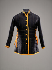 Historical fashion. Medieval knight cloth. Padded jacket gambeson.