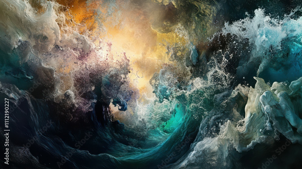Poster a stunning display of fluid dynamics with vibrant colors and unique textures in artistry