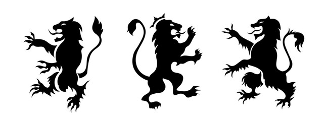 A black heraldic lion icon in a vector style, symbolizing Scottish royalty, medieval tradition, and noble pride, ideal for tattoos and emblems.
