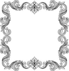 A filigree heraldic crest motif floral pattern border frame. Original design in a vintage style.