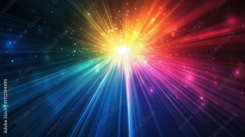 Poster abstract dark background of light with stripes of colourful rays moving from the center