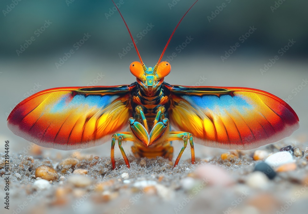 Poster stunning close-up of colorful mantis shrimp displaying vibrant colors and intricate patterns on its 