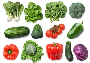 A high-resolution image of different fruits and vegetables, set against a white background, highlighting healthy eating with plenty of space for text.