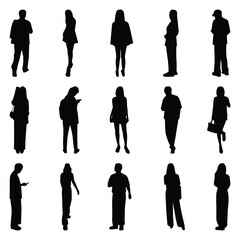 Vector collection set of individual people silhouettes.	

