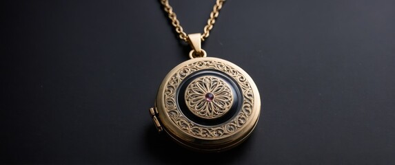 Elegant gold locket on black background, perfect for gifts and keepsakes