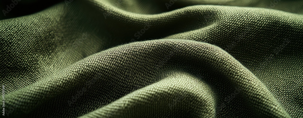 Poster textured close-up of crumpled olive green fabric showing intricate weave patterns ideal for backgrou