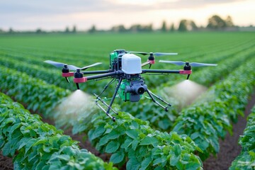 Agricultural drones take off to spray hormones on tobacco fields.