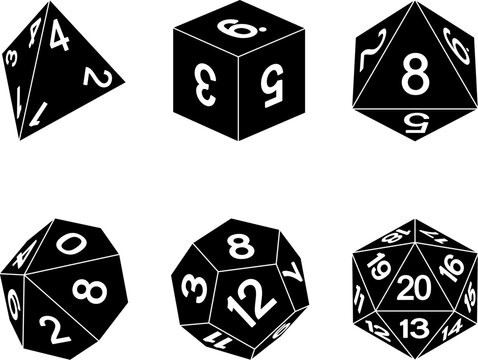 A set of common game dice used for roleplaying RPG or fantasy tabletop board games