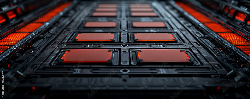 Poster battery replacement with performance concept. futuristic technology with red and black circuit compo