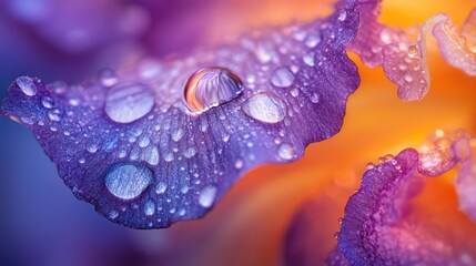 Dewdrops Adorn Vibrant Purple Iris Petal Close Up