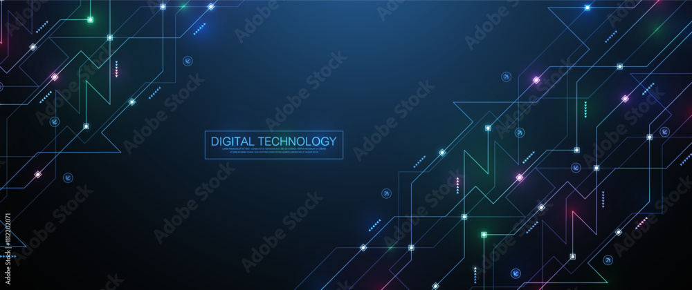 Poster Abstract digital technology background. Digital tech motherboard texture design. Engineering circuit board concept for poster, header, banner, footer, website, presentation.