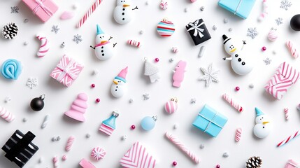 Whimsical SALE typography with elements like snowmen wrapped gifts