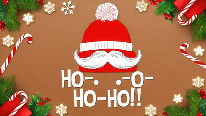 Festive Holiday Illustration Featuring Santa Hat and Whimsical Mustache