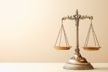 Elegant minimalist image of golden balance scale symbolizing justice and equality. International Day of Neutrality