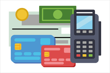 Payment methods. Cash, terminal, credit card, check. Vector simple color flat illustration.