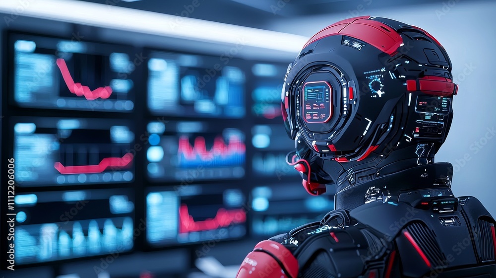 Poster advanced ai robot engaging with a digital interface